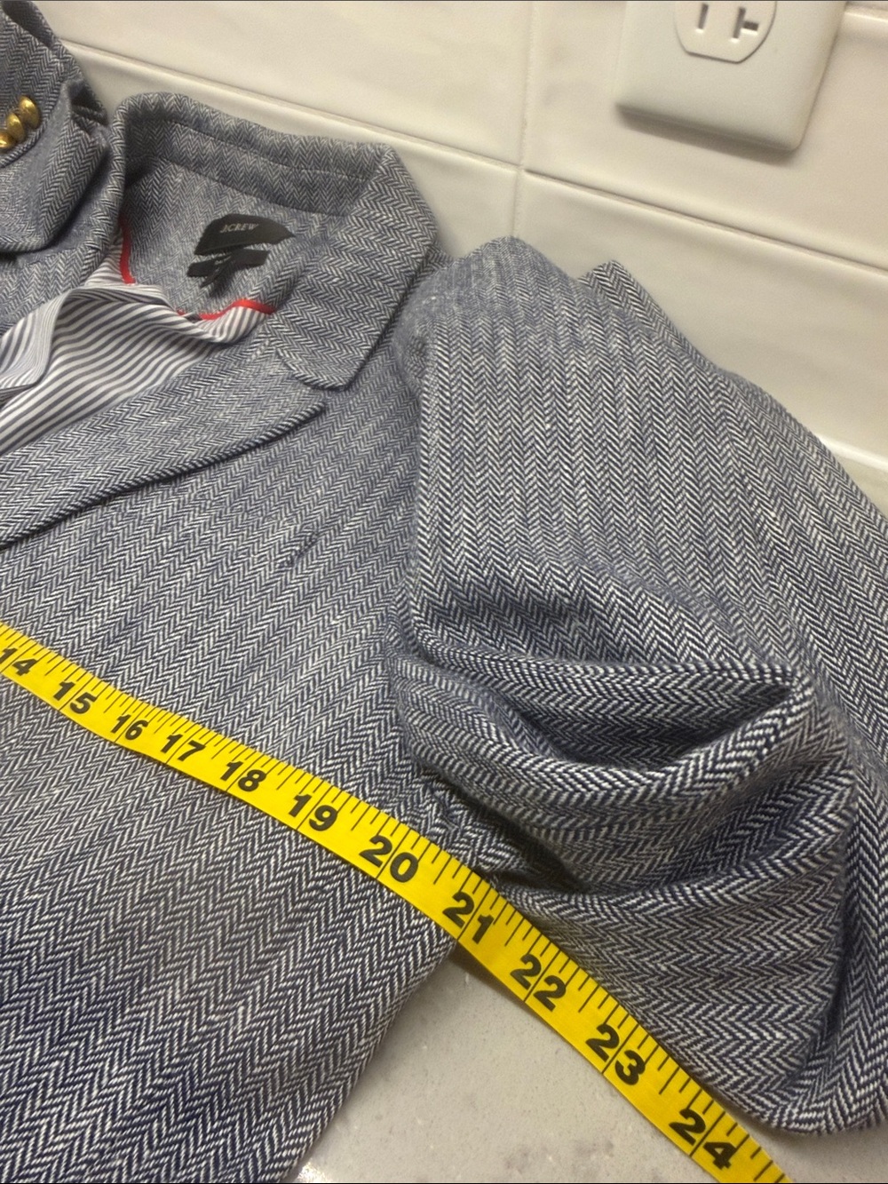 J. Crew Blue Herringbone Women's Blazer with two Gold Buttons - Picture 8 of 10